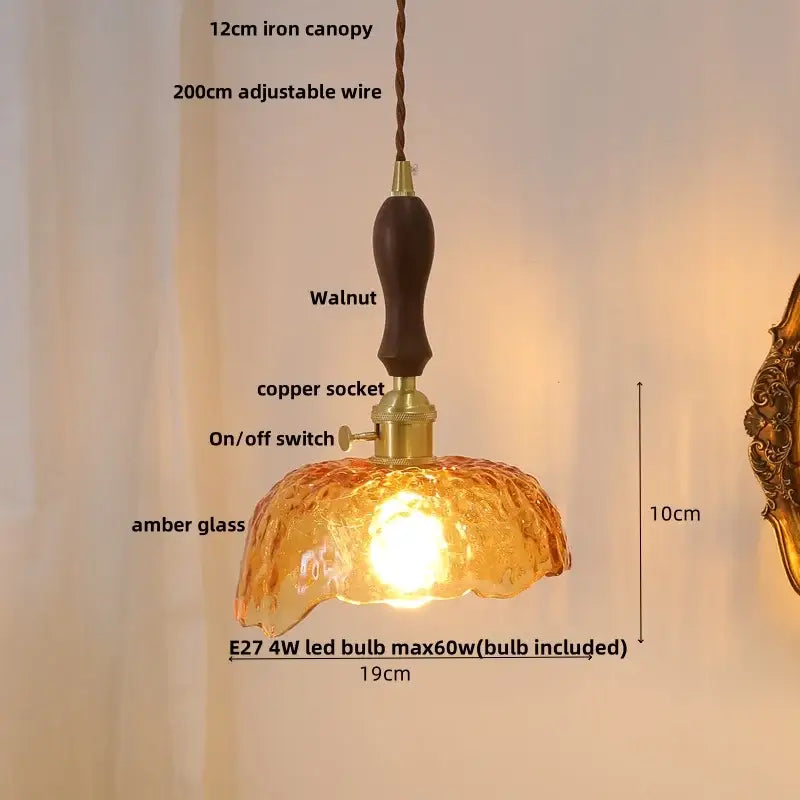 Modern green glass walnut wood pendant light dining room