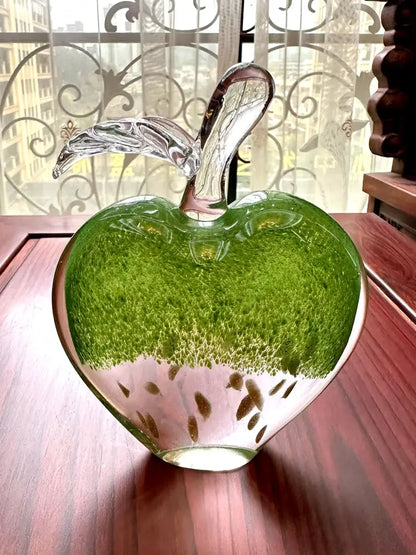 Modern green gold crystal glass apple paperweight office decor