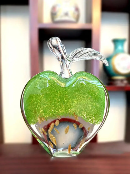 Modern green gold crystal glass apple paperweight office decor
