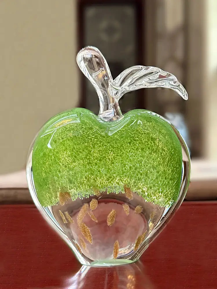 Modern green gold crystal glass apple paperweight office decor