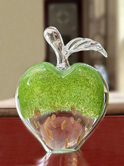 Modern green gold crystal glass apple paperweight office decor