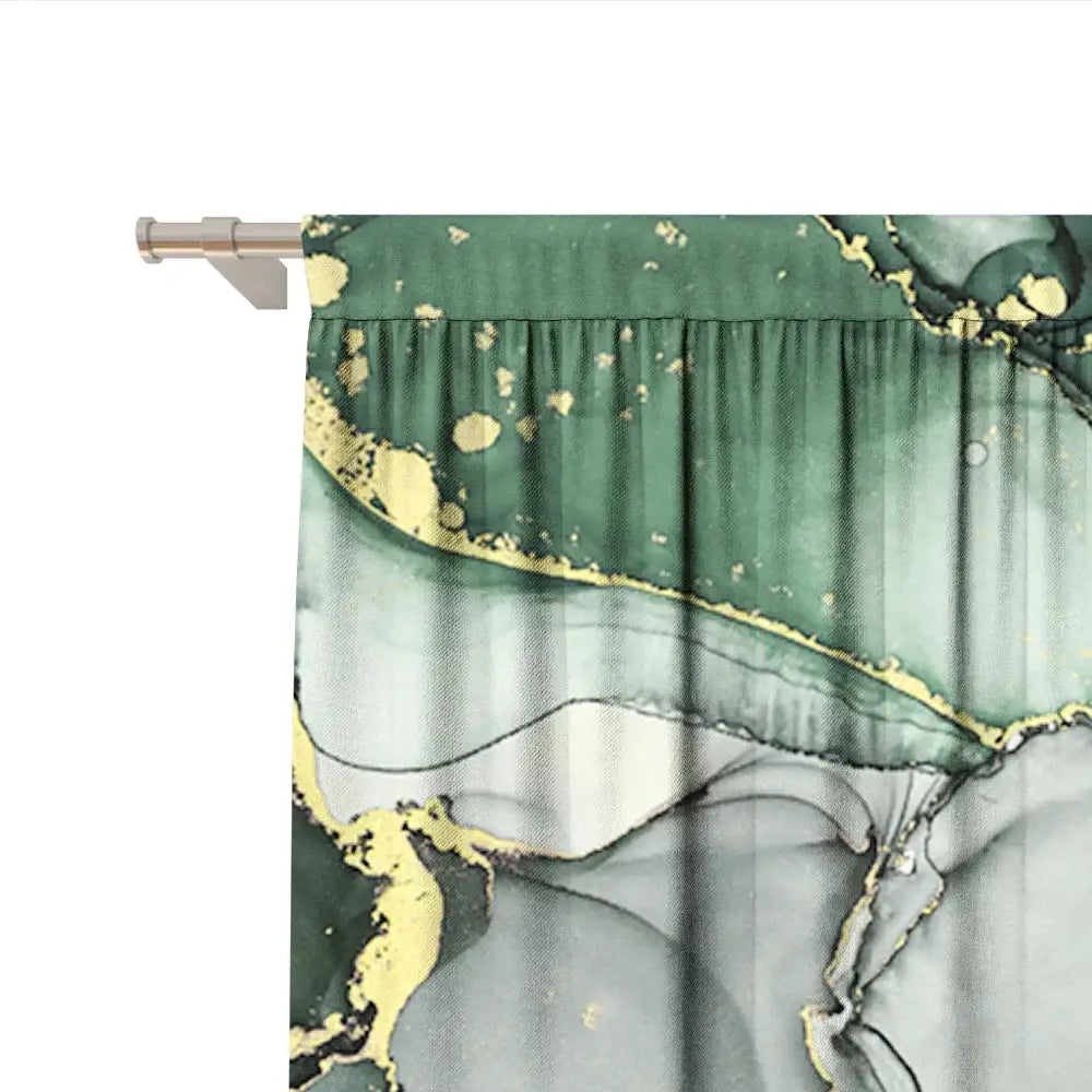 Modern green & gold marble rod pocket sheer curtains for living room