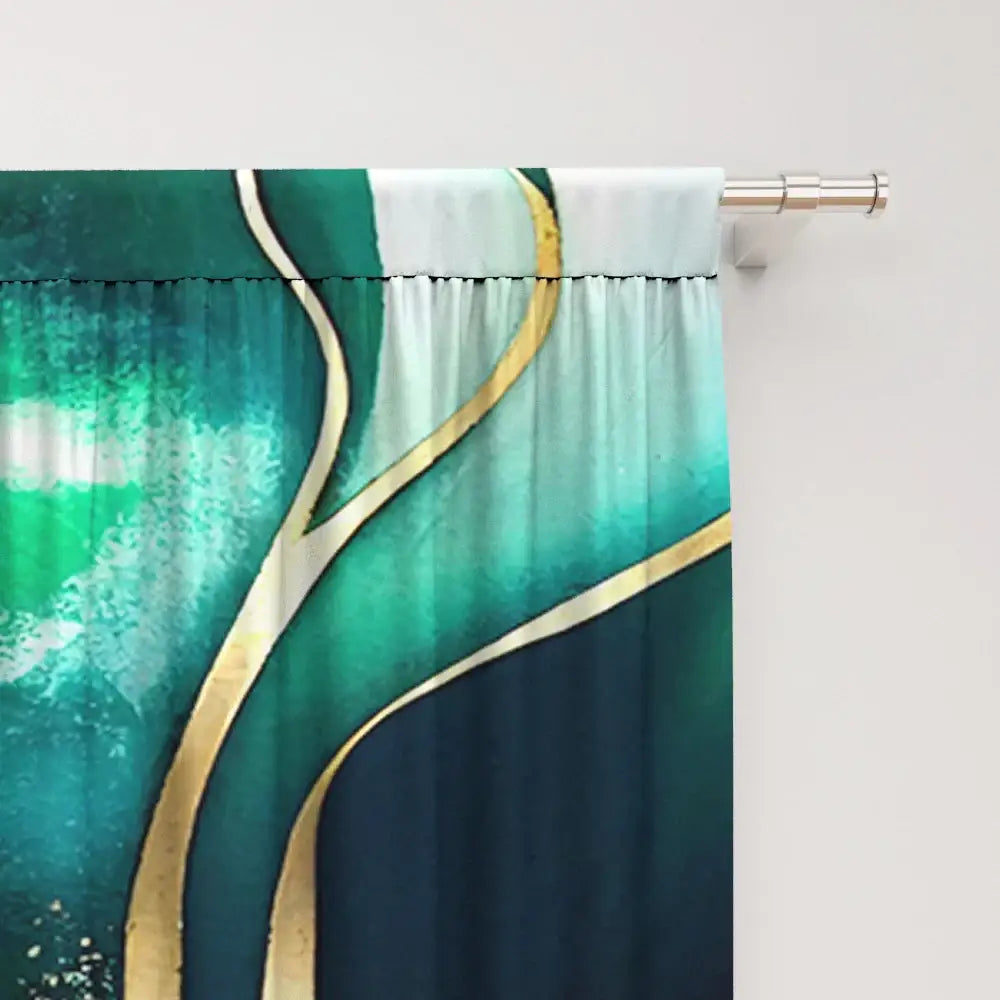 Modern green & gold marble rod pocket sheer curtains for living room