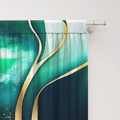 Modern green & gold marble rod pocket sheer curtains for living room