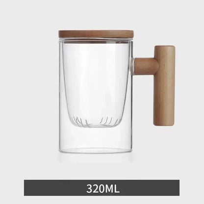 Modern green & gray glass tea cup with wood handle kitchen set
