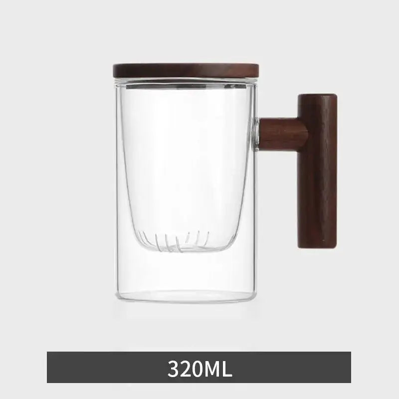Modern green & gray glass tea cup with wood handle kitchen set