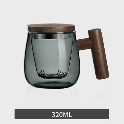Modern green & gray glass tea cup with wood handle kitchen set