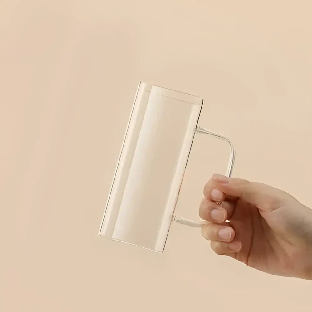 Modern green handle square glass mug kitchen drinking cup