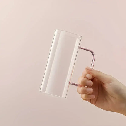 Modern green handle square glass mug kitchen drinking cup
