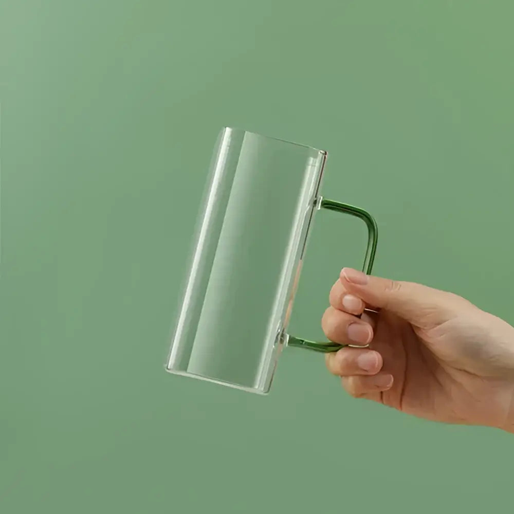 Modern green handle square glass mug kitchen drinking cup