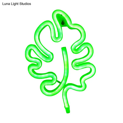 Modern green leaf neon sign bedroom itty bitty wall light