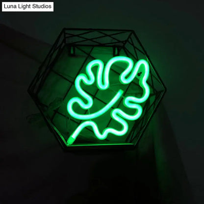 Modern green leaf neon sign bedroom itty bitty wall light