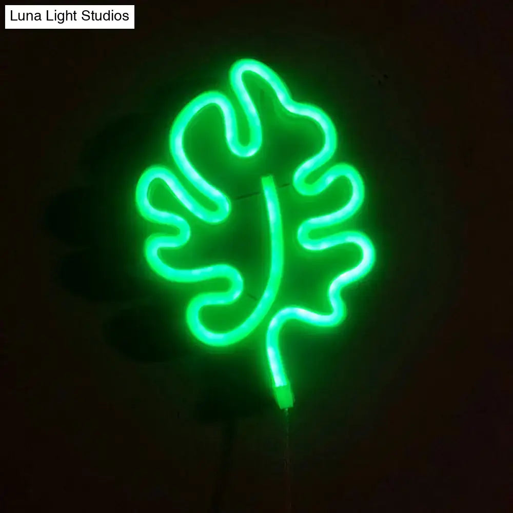 Modern green leaf neon sign bedroom itty bitty wall light