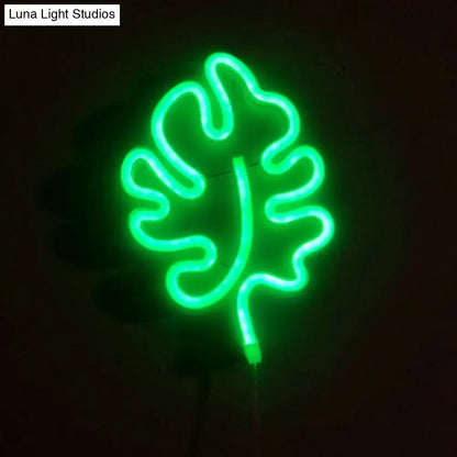 Modern green leaf neon sign bedroom itty bitty wall light