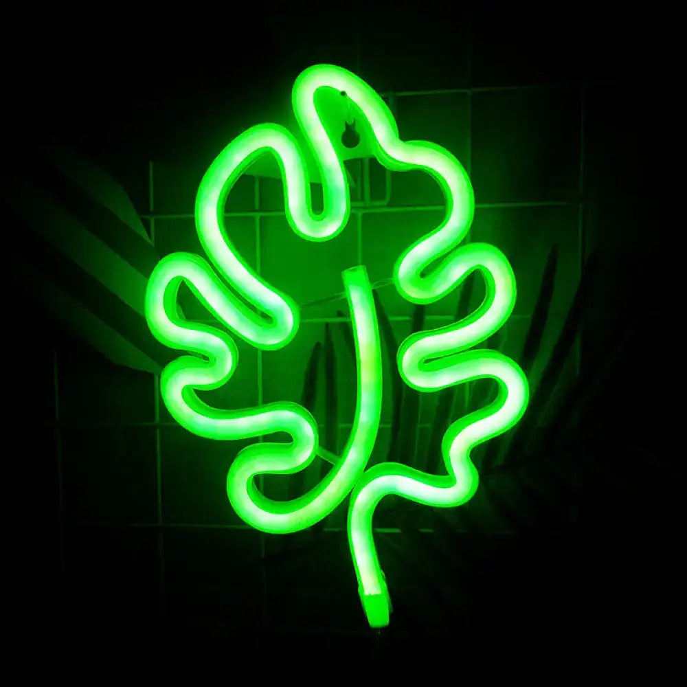 Modern green leaf neon sign bedroom itty bitty wall light