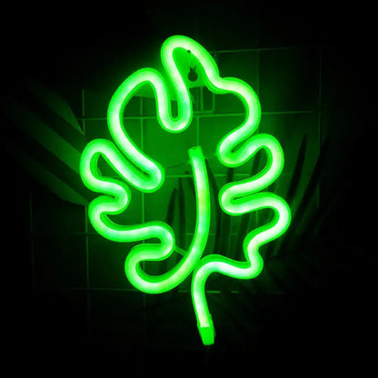 Modern green leaf neon sign bedroom itty bitty wall light