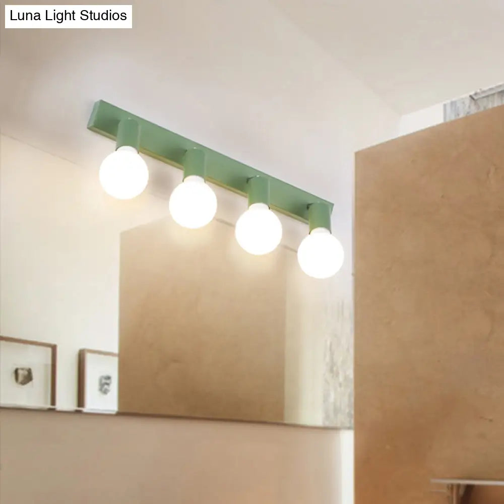DecorBites™ Modern Green Linear Vanity Mirror Light - Macaron Style, 4 Heads, Metal Wall Lighting for Bathrooms