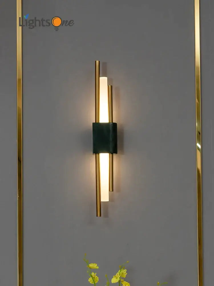 Modern green marble and gold light luxury wall lamp living room
