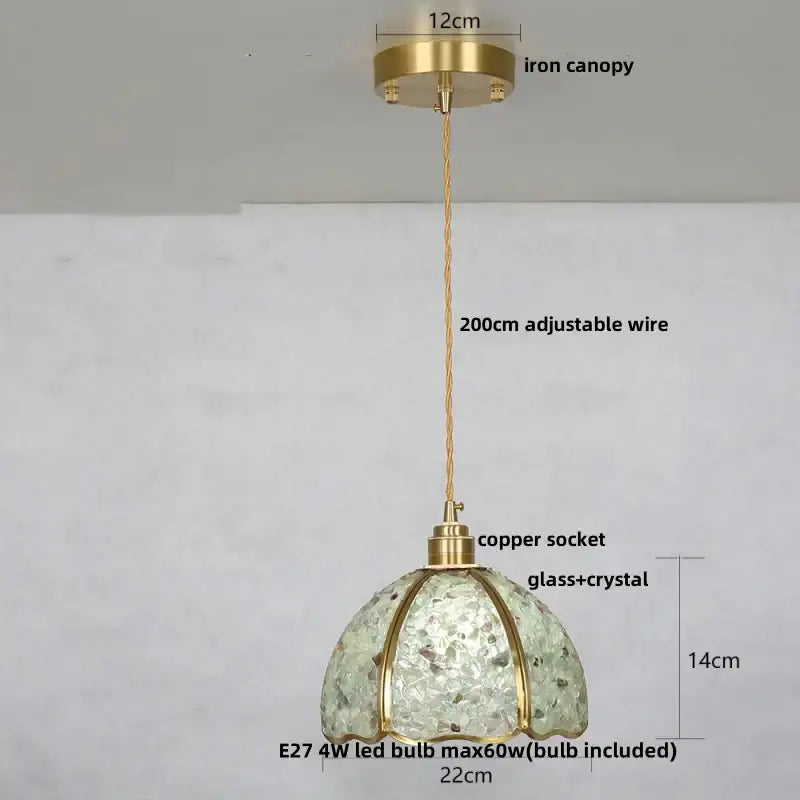 Modern green mosaic crystal glass led pendant lamp dining room