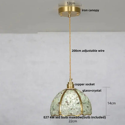 Modern green mosaic crystal glass led pendant lamp dining room