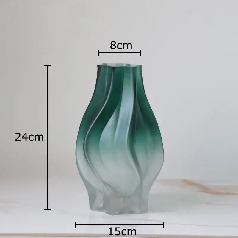 Modern green ripple glass vase with hydrangeas for living room decor