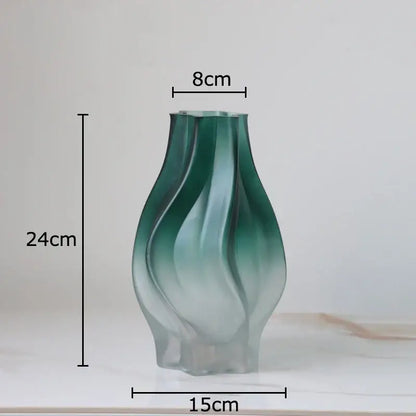 Modern green ripple glass vase with hydrangeas for living room decor