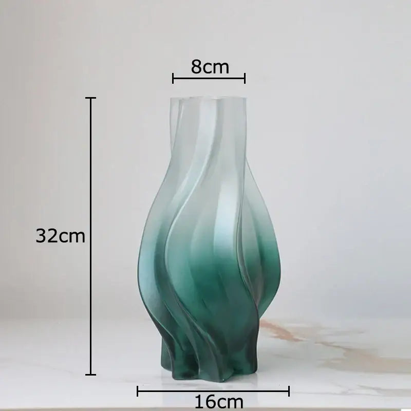 Modern green ripple glass vase with hydrangeas for living room decor