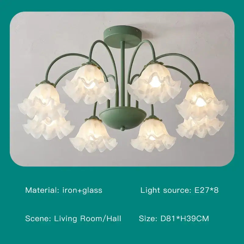 Modern green & white chandelier 8 glass globes living room light