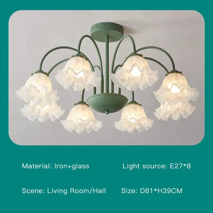 Modern green & white chandelier 8 glass globes living room light
