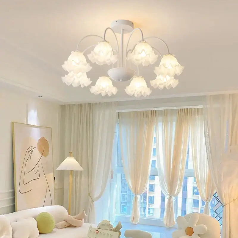 Modern green & white chandelier 8 glass globes living room light