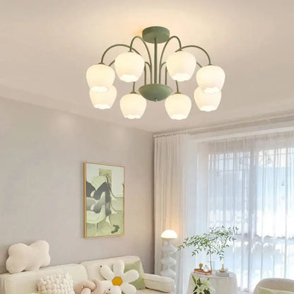 Modern green & white chandelier 8 glass globes living room light