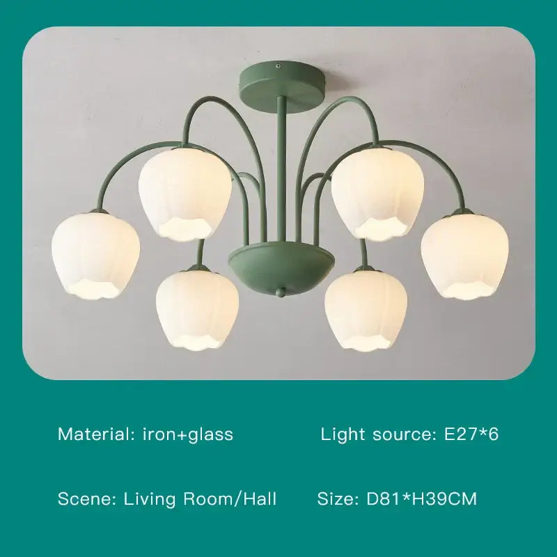 Modern green & white chandelier 8 glass globes living room light