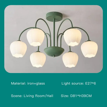 Modern green & white chandelier 8 glass globes living room light