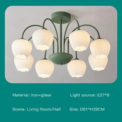 Modern green & white chandelier 8 glass globes living room light