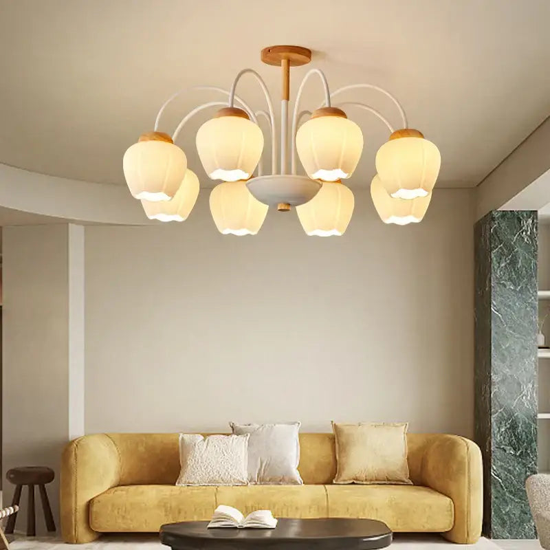 Modern green & white chandelier 8 glass globes living room light