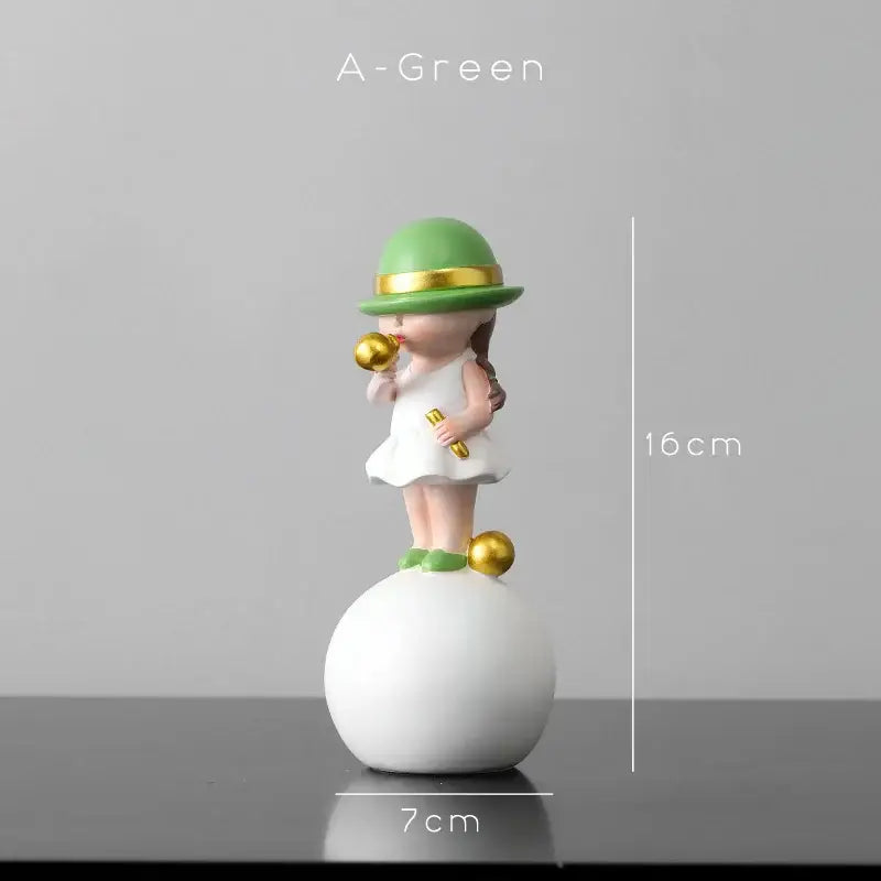 Modern green & white polka dot bubble gum blowing statue living room