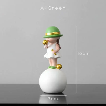 Modern green & white polka dot bubble gum blowing statue living room