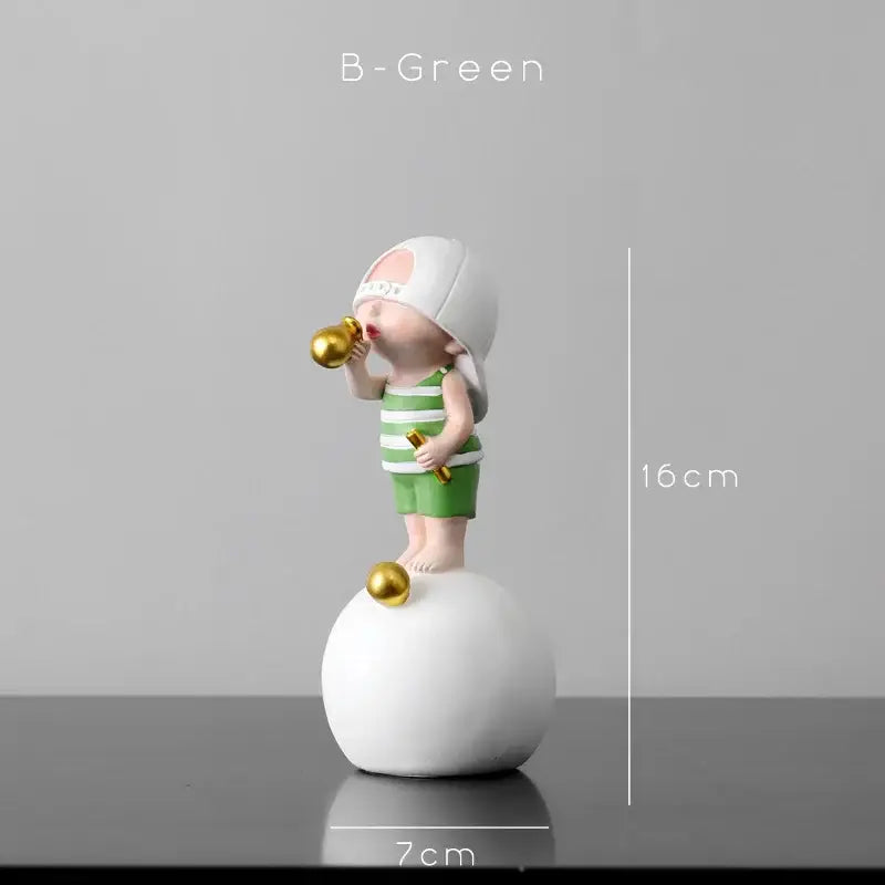 Modern green & white polka dot bubble gum blowing statue living room