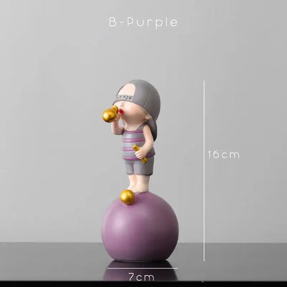 Modern green & white polka dot bubble gum blowing statue living room