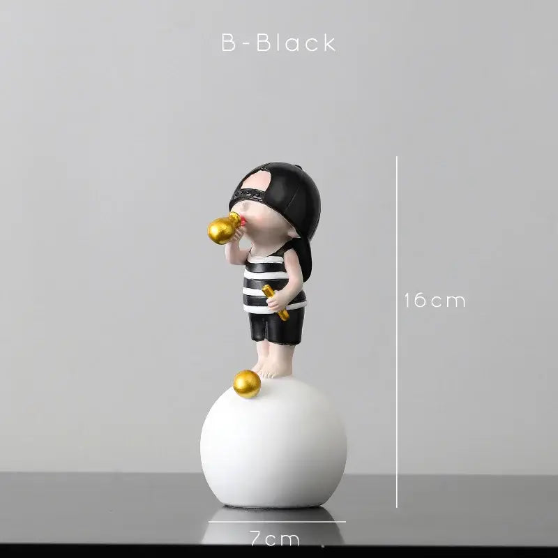 Modern green & white polka dot bubble gum blowing statue living room
