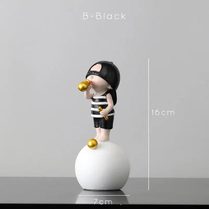 Modern green & white polka dot bubble gum blowing statue living room