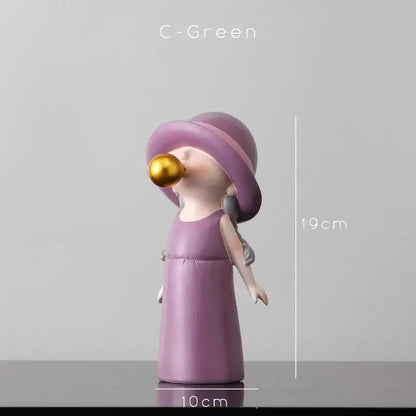 Modern green & white polka dot bubble gum blowing statue living room