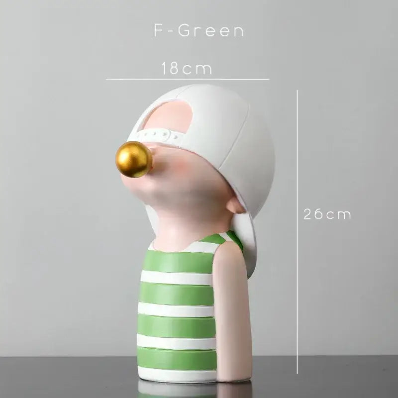 Modern green & white polka dot bubble gum blowing statue living room