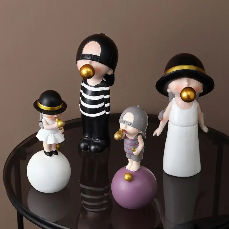 Modern green & white polka dot bubble gum blowing statue living room