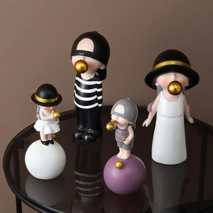 Modern green & white polka dot bubble gum blowing statue living room