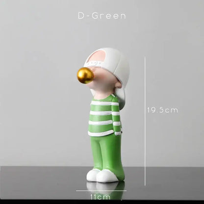 Modern green & white polka dot bubble gum blowing statue living room