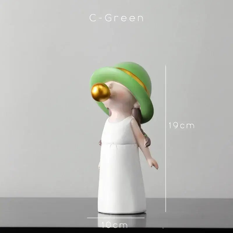 Modern green & white polka dot bubble gum blowing statue living room
