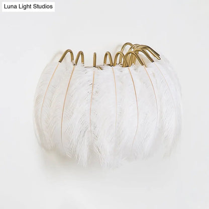 DecorBites™ Modern Grey and White Sconce Light with Feather Detail for Parlor Wall