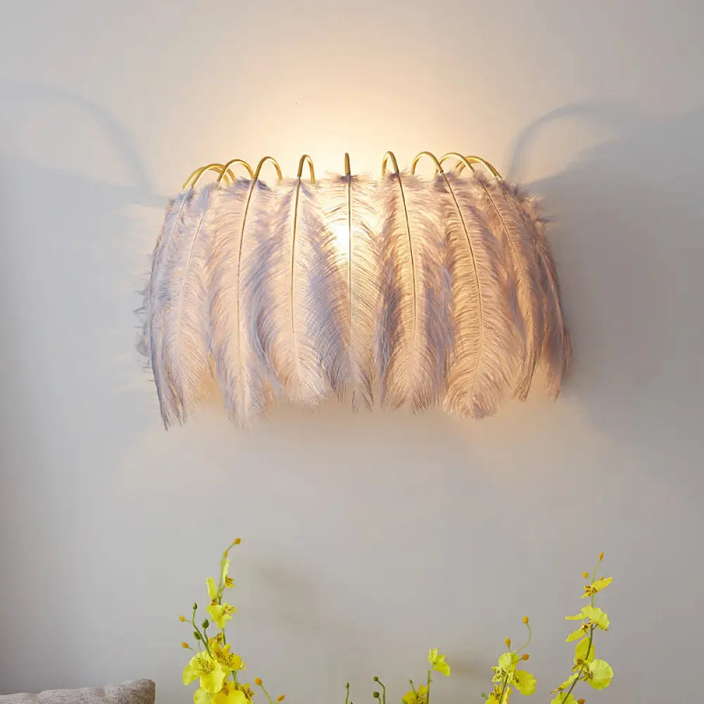 DecorBites™ Modern Grey and White Sconce Light with Feather Detail for Parlor Wall