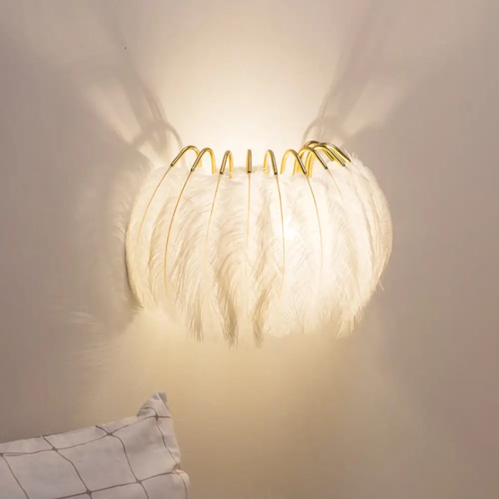 DecorBites™ Modern Grey and White Sconce Light with Feather Detail for Parlor Wall